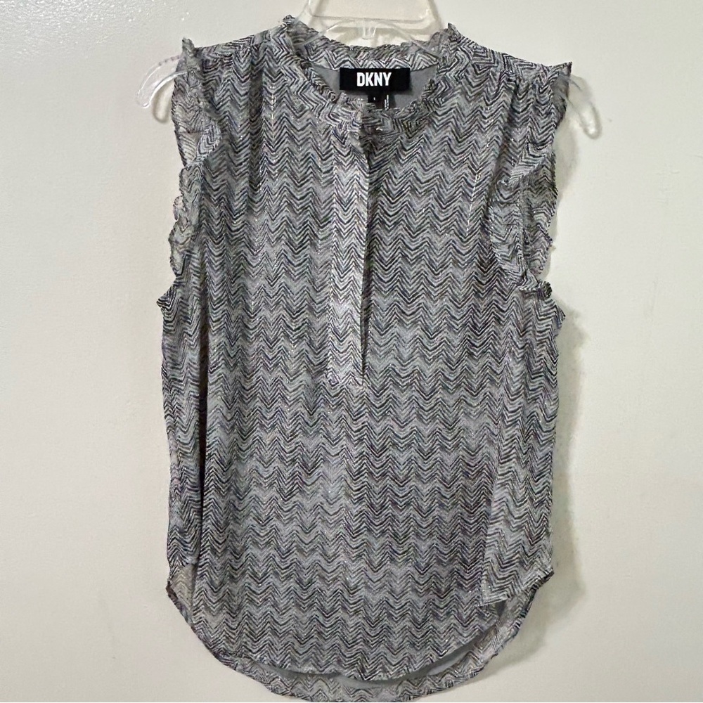 DKNY Ruffled Sleeveless Top grey with lining size S
